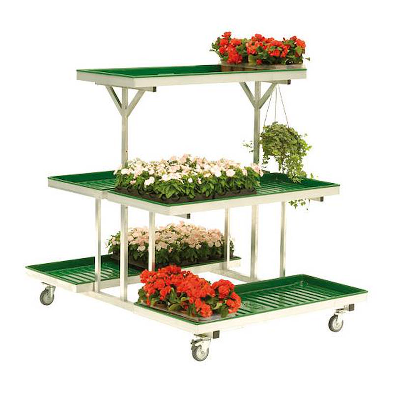 Single island displayers stand with 5 water trays, Color: green, Box: 5 trays