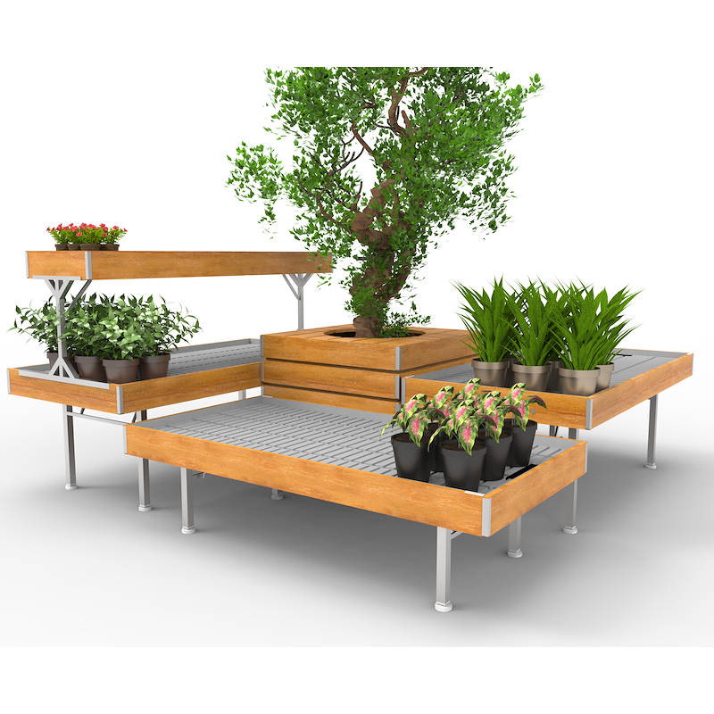 Set Ambiance Ligne en bois AMOR, Set d'Exposition: Ensemble ambiance avec jardinière, Couleur: Bois natural, Paquet: 4 Ensembles