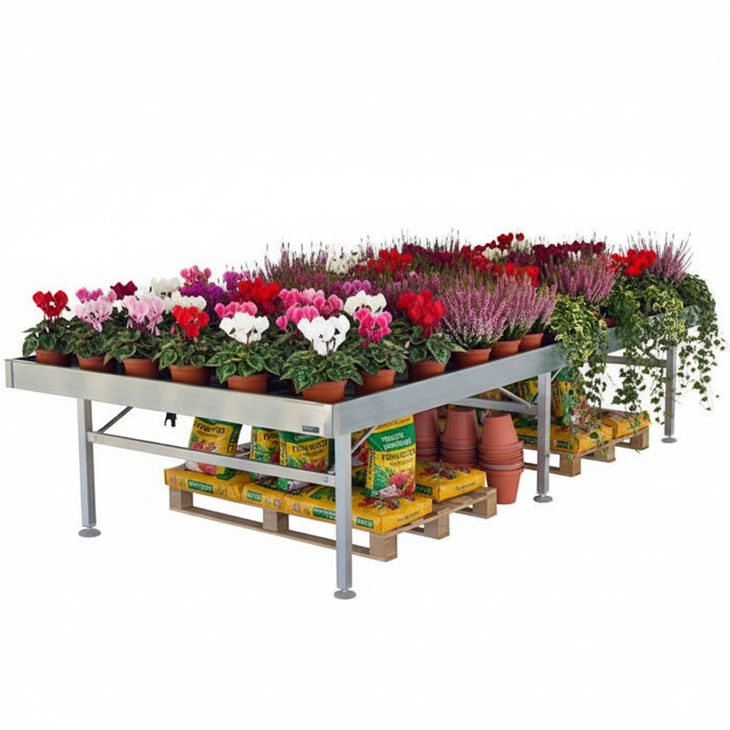 geschweißte Aluminium-Verkaufstisch, Größe: 1625 x 3530 mm, Höhe: h 550 mm, Packung: 16 Stück