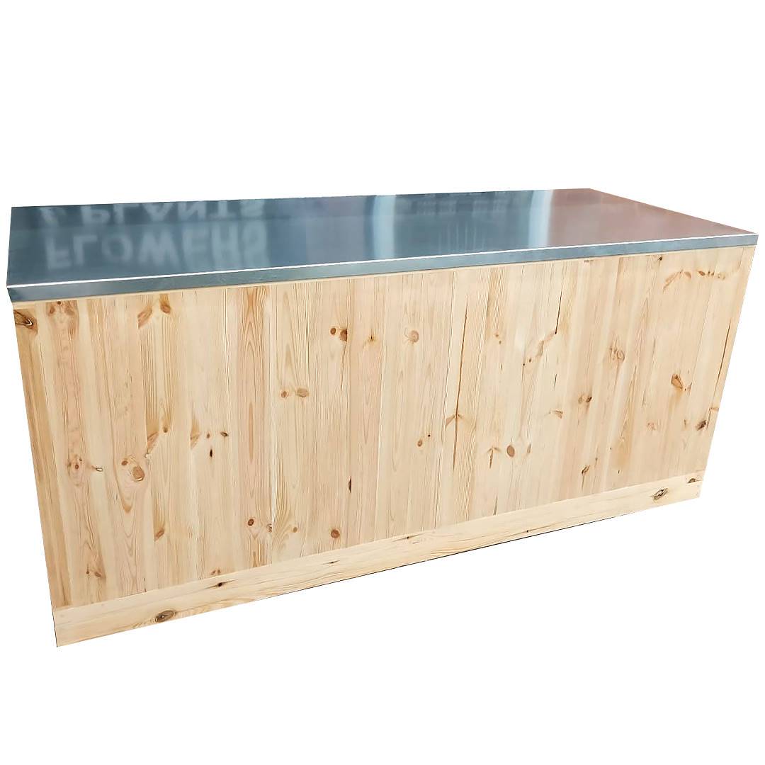 Natural wood counter with galvanized sheet metal top