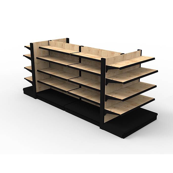 Natural wood gondola with black iron profile, Box: 5 modules