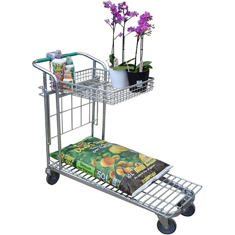 Carrello spesa libero servizio a due ripiani, Dimensione: ruote ø 125 mm, Pacchetto: 15 pezzi