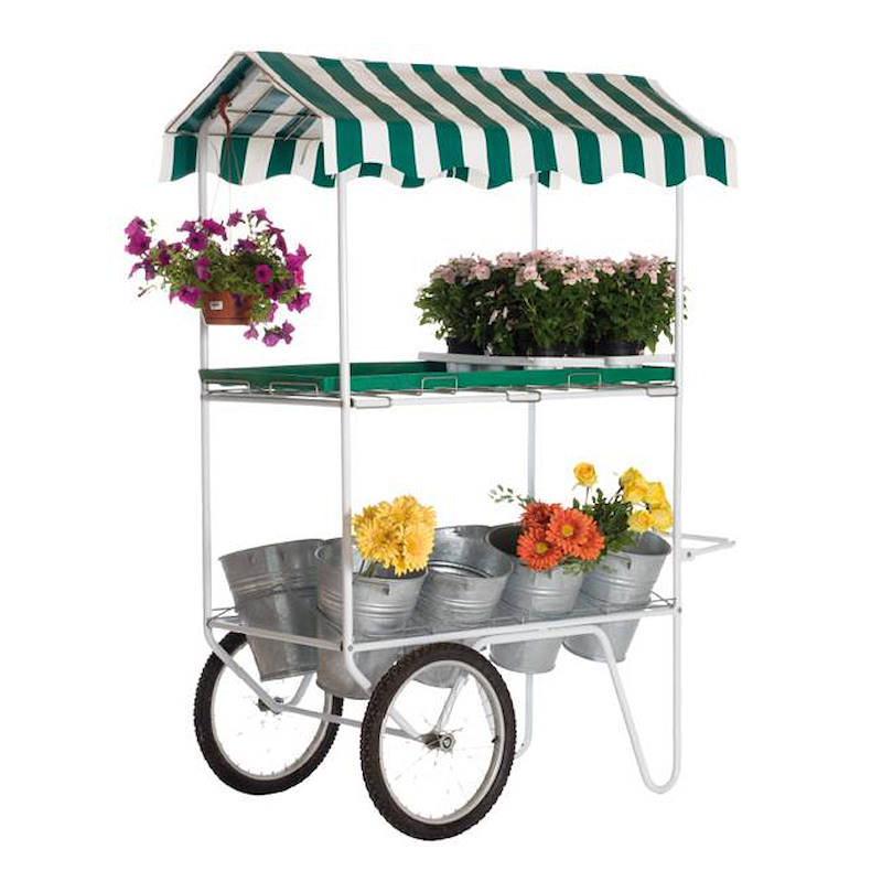 Carrito expositor con bandejas y macetas