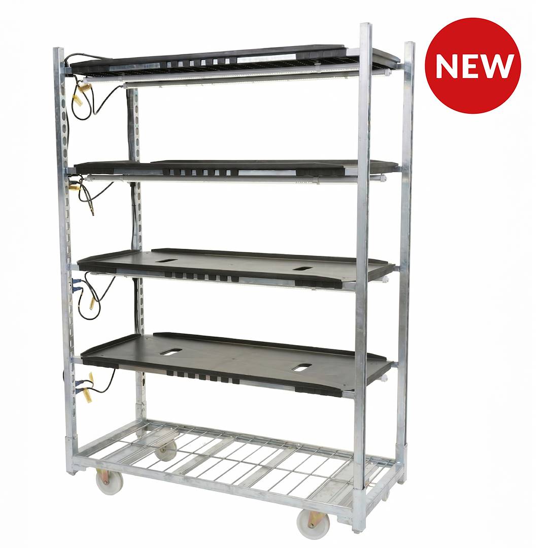 Carrello a griglia 1350 con luci led TUBE WHITE PAR Germinazione, Optional: Senza Vaschette DC, Pacchetto: 18 pezzi