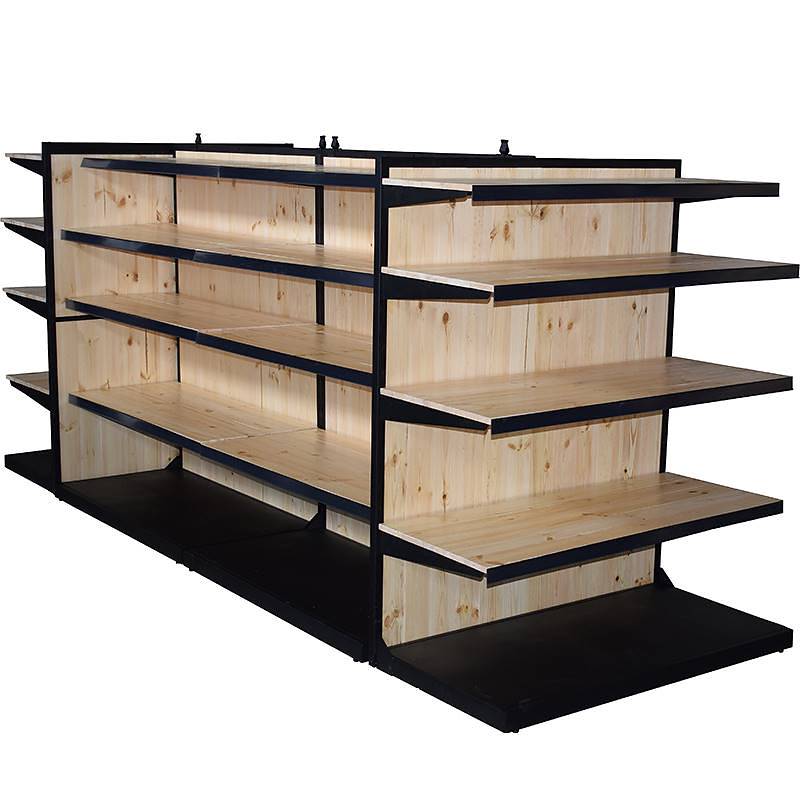 Natural wood gondola with black iron profile, Box: 5 modules