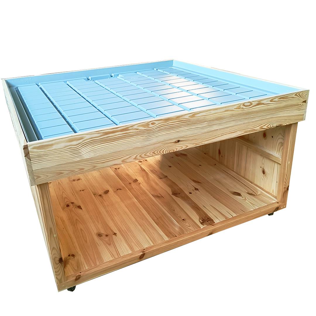 Wood podium with water tray, Size: 120 x 120 cm, Height: h 60 cm, Box: 6 units
