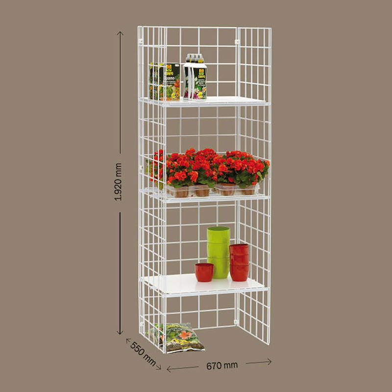 Scaffalatura grigliata modulare con 3 ripiani