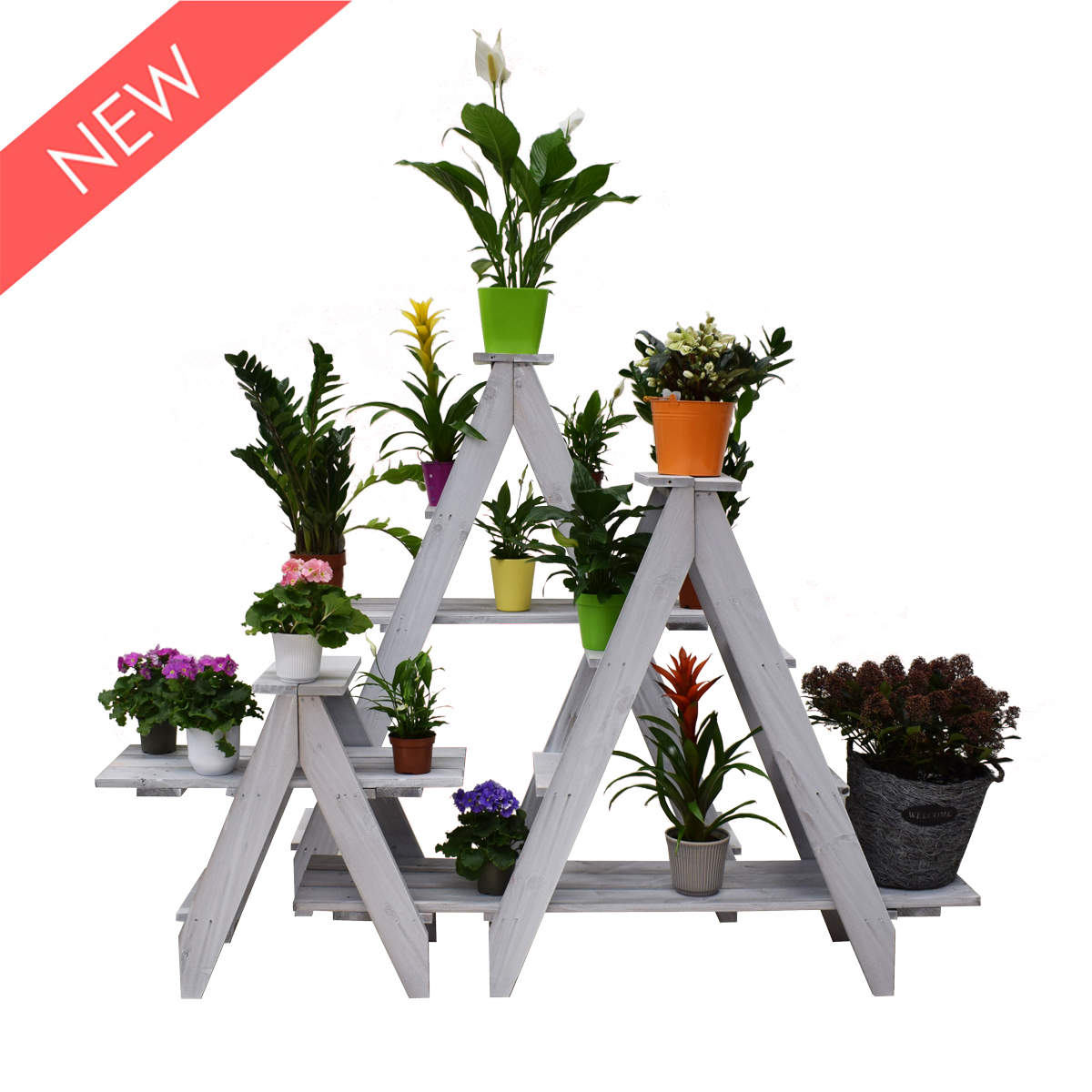 Ladders for plants and flowers, Color: White wood, Box: 1 Set
