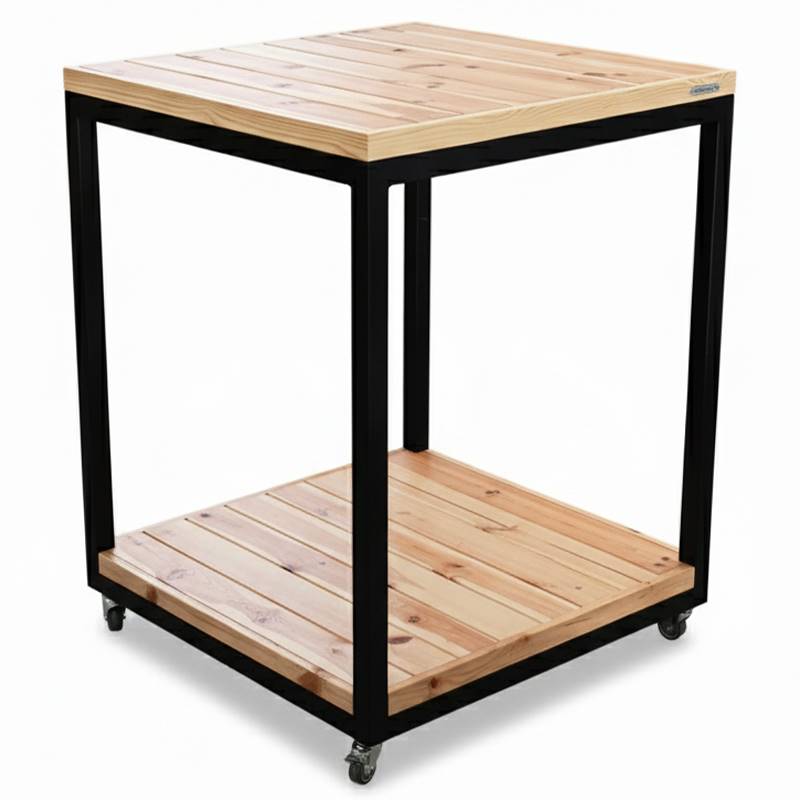 table with two wood shelves on wheels, Size: 80 x 80 cm, Height: h 100 cm, Box: 12 units