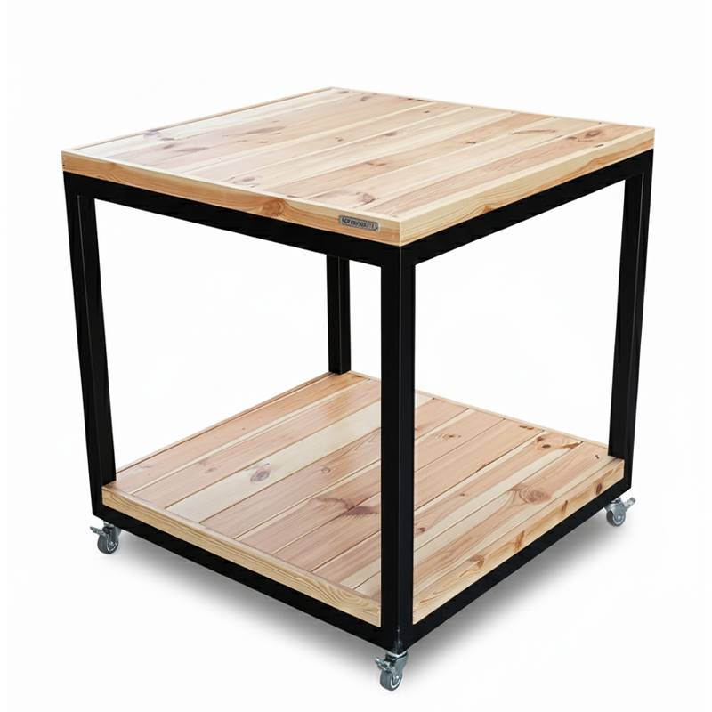 table with two wood shelves on wheels, Size: 80 x 80 cm, Height: h 80 cm, Box: 12 units