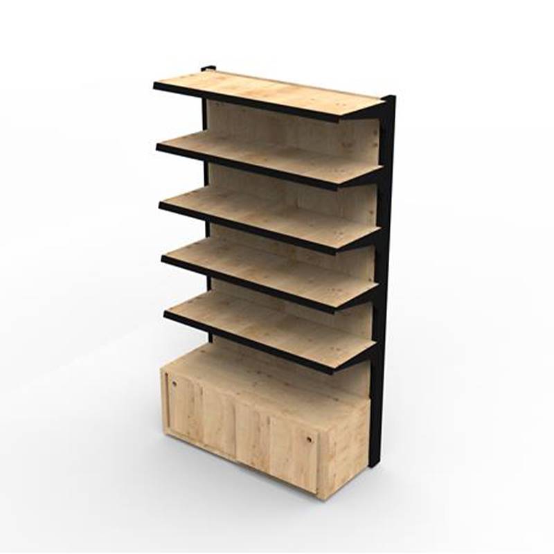 Étagère avec boîtes en bois naturel et profilé en fer peint en noir, Dimension: 120 x 60 cm, Hauteur: h 220 cm, Paquet: 6 modules