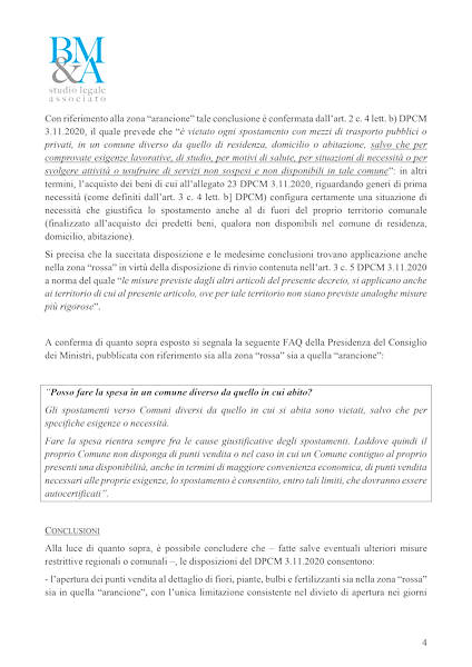 Aperture negozi di piante, fiori, bulbi e fertilizzanti nelle zone arancioni e rosse