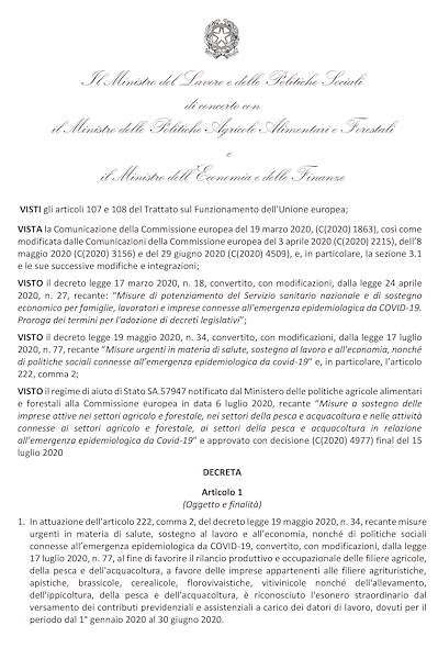 Decontribuzione per le filiere agroalimentari