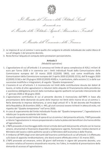 Decontribuzione per le filiere agroalimentari
