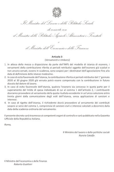 Decontribuzione per le filiere agroalimentari