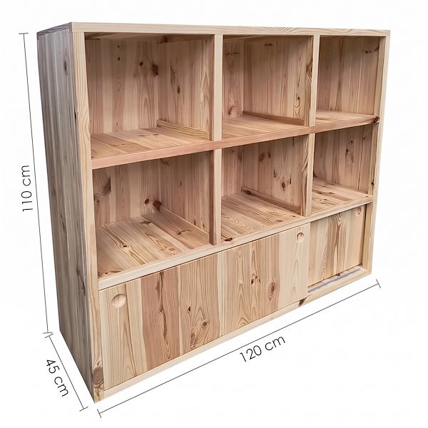Estantería de madera con estantes encajonados