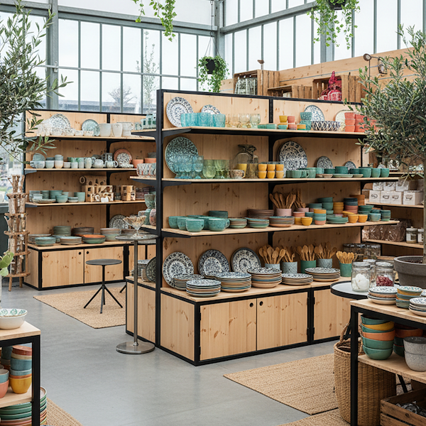 Étagère avec boîtes en bois naturel et profilé en fer peint en noir