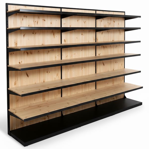 Scaffalatura in legno a ripiani mobili