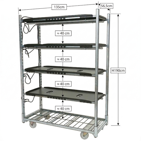 Carrello a griglia 1350 con luci led TUBE WHITE PAR Germinazione